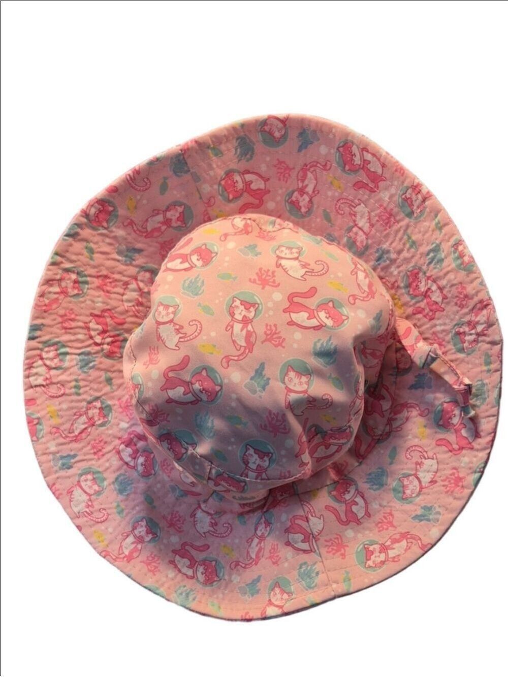 Playful Pink Mermaid Kitte Bucket Hat With Adjustable Drawstring for Girls